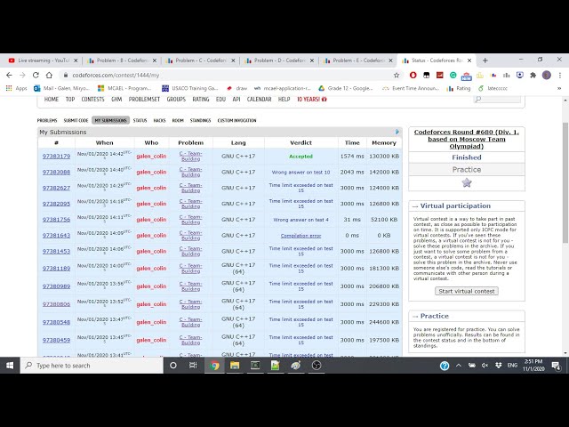 Streaming Codeforces Round 680 + All Div. 2 Solutions (2A-E, 1A-C)