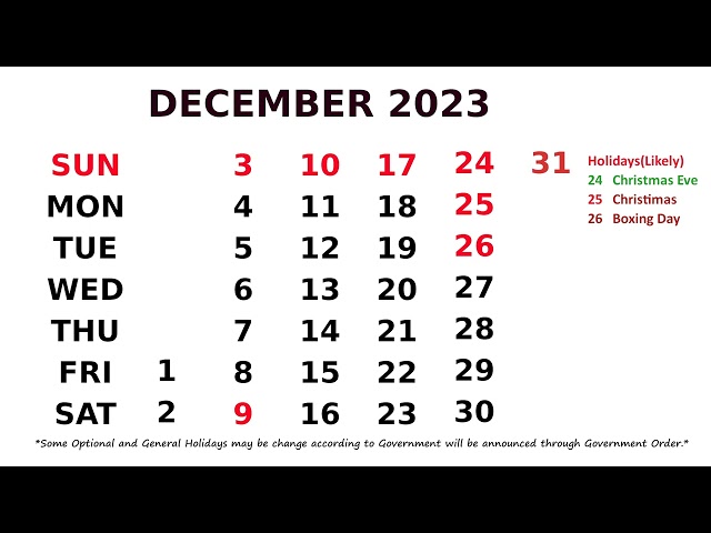 December Calendar 2023