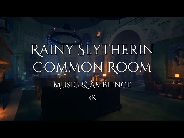 Rainy Slytherin Common Room | Harry Potter Music & Ambience (4K)