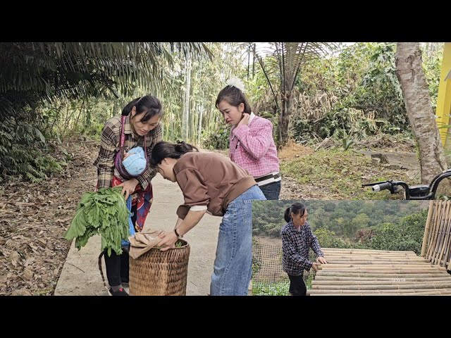 Single mother makes water floors and harvests vegetables to sell. Ly Vy Ca