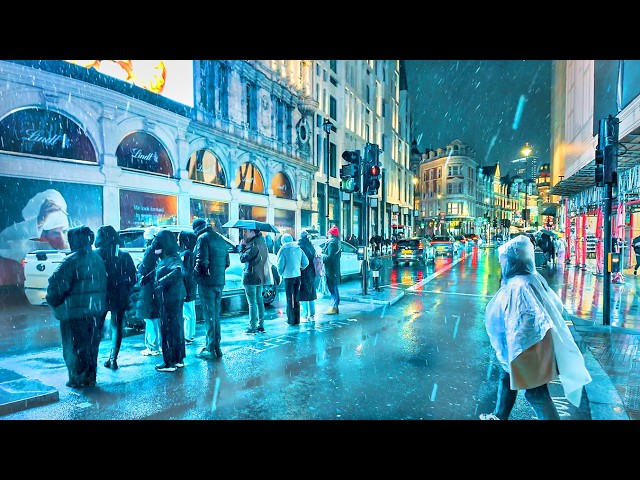 London’s FIRST Snow, Sleet & Rain Walk in 2025 ❄️ Central London West End Winter Tour ✨ 4K HDR