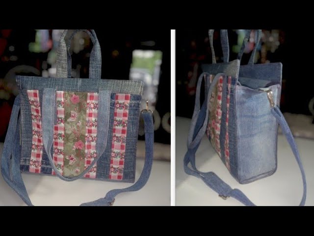 Come and join me to the WORLD OF SEWING 🧵🪡 DIY LARGE DENIM TOTE BAG PATCHWORK WITH ZIPPER #denim