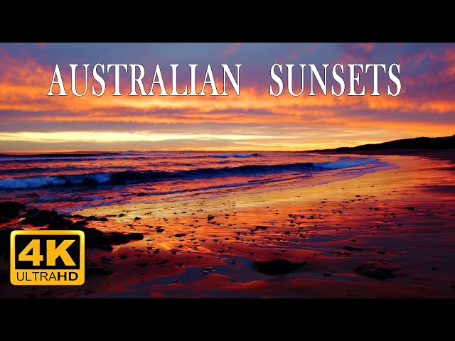 Australian sunsets with natural calming sounds of a gentle surf. Impressive, colorful, breathtaking