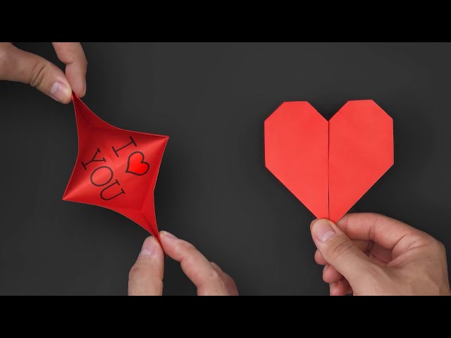 Easy Origami Heart with Surprise Message / Valentine's Day Pop-up Card - How to Fold