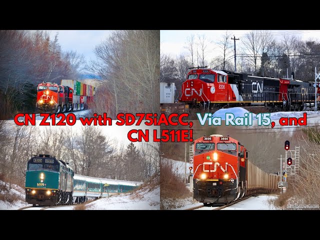 CN 8306 SD75iACC on 120! CN Z120, Via Rail 15 & CN L511 East at Windsor Junction, NS!