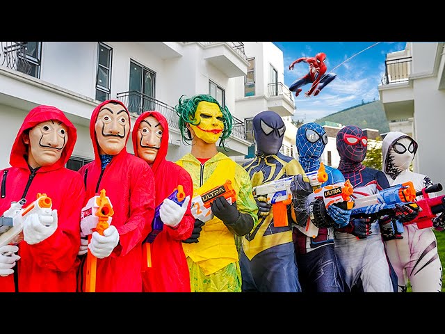 4 SPIDER-MAN Bros vs BAD GUY JOKER | Rescue Hostage From JOKER..?( Mansion Battle ) By TeamSpider TV