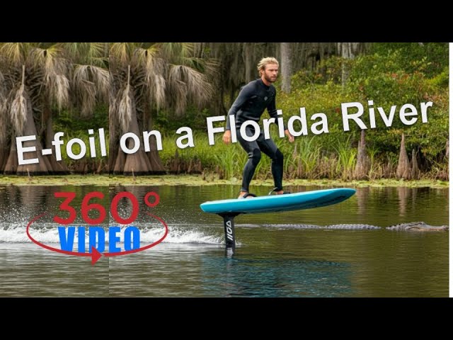 360° video of E-foil on alligator river, interactive pan & zoom