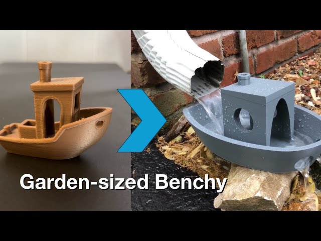 Garden-sized Benchy for Downspouts (3D Printed)