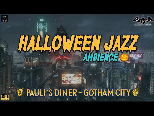 Halloween Jazz Ambience 4K 🎃 1 HOUR Gotham City Compilation with Rain/Thunder & Busy Diner SFX 🎃