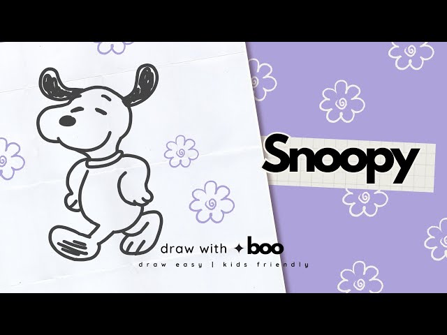 How to Draw a SNOOPY ੯·̀͡⬮ easy doodle | Easy Art Tutorial for Kids & Toddlers | DRAW WITH BOO