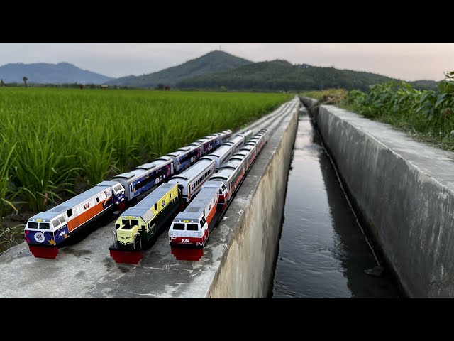 Merakit Kereta Api Panjang - 2 Rangkaian Kereta Api Bersilangan Disawah - PsTrains Play