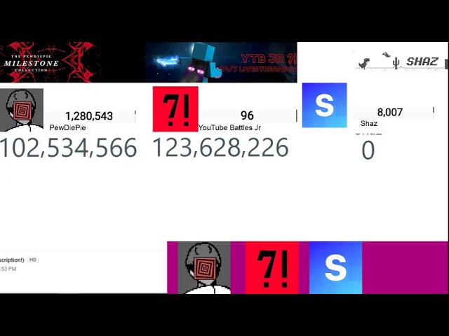 PewDiePie vs YTB Jr. vs Shaz (Live Subscriber Counts)