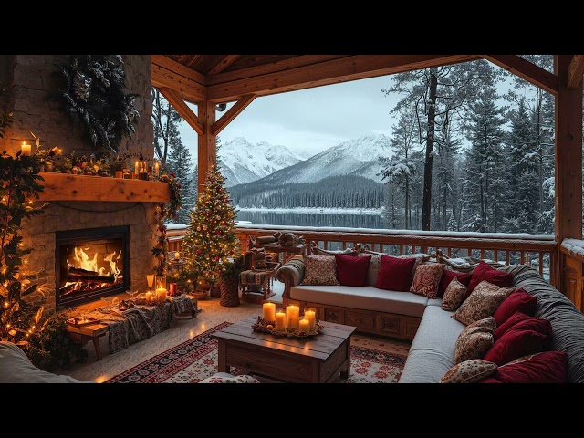 Morning Christmas Ambience 🎄 Christmas Jazz Instrumental Music with Snowfall, Fireplace Sounds 🔥