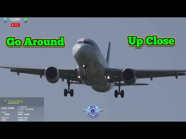 Aer Lingus Go Around - Overhead View Dublin Airport - with ATC