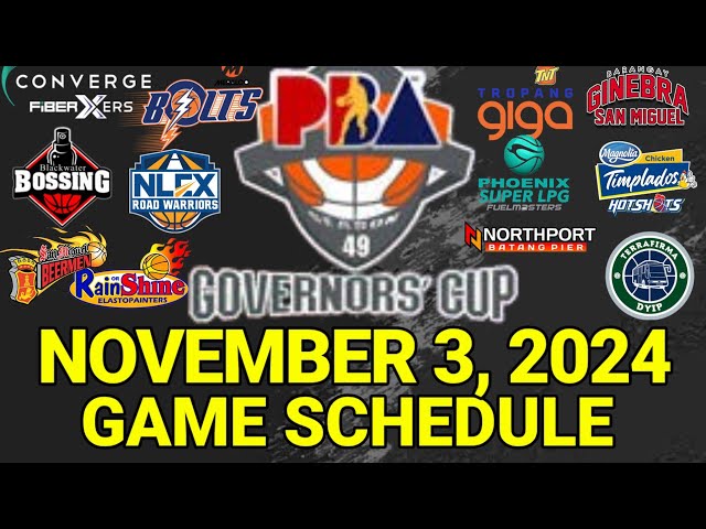 PBA Game Schedule Today | November 3, 2024 | PBA Governors' Cup Schedule Update