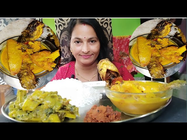 Eating Show - Rice,Tangra Macher Jhol 😋, Chingri Macher Matha Bata,Palan Shak | asmr | mukbang ||