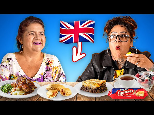 Mexican Moms try British food for the first time! (Bangers and Mash, Scotch Eggs)