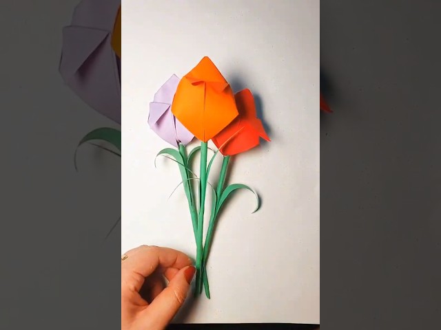 the easiest way to make paper tulips #shorts #flowers #colored paper