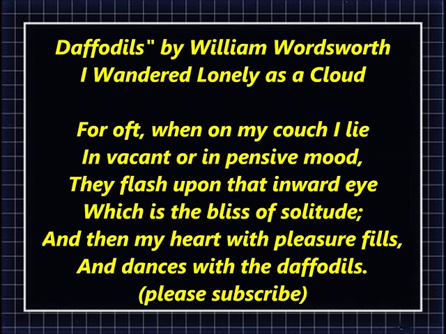 I WANDERED LONELY as a CLOUD DAFFODILS poem song William WORDSWORTH Lyrics Words text verse poetry