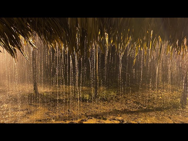 Deep Sleep Instantly in the Leaf House on a Heavy Rainy Night | 10 Hours Rain and Thunder Sounds