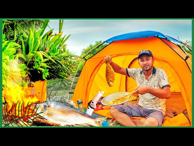 My first solo Camping vlog | GIANT HILSHA FISH Cooking | camping cox & bushcraft, survival