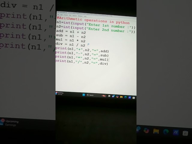 arithmetic operations in python program. #shorts #viral