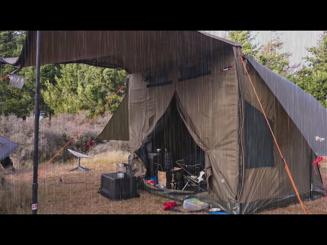 Tent Camping With Truck In Freezing Storm