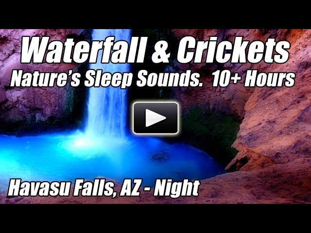 10 Hours Relaxing Waterfall & Crickets DEEP SLEEP NATURE SOUNDS Water Relax Sleeping Blue Nightlight