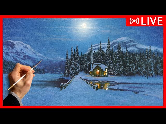 🔴 Acrylic Painting Tutorial - Winter Night / Easy Art / Drawing / music Malerei Landschaft  绘画 描画