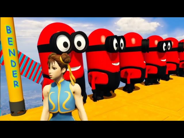 ✅GTA-5 Epic Ragdoll CHUN-Li VS RED MINION VS GREEN MINIONS✅✅