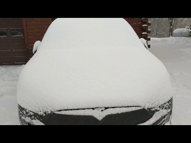 Opening TESLA Model X FALCON WING + driver's door in 5 inches of SNOW