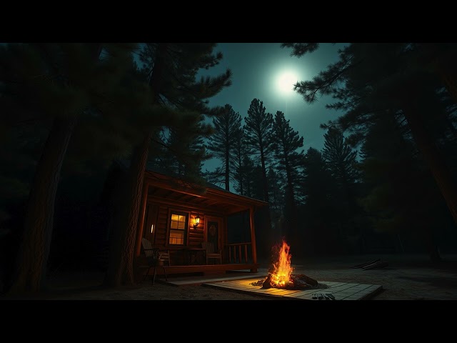 Cozy Campfire Crackling Sounds at Villa at Pine Forest Night Moon with 🔥 Fireplace for Sleeping