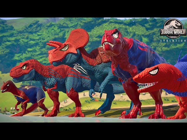 ALL RED SPIDER-MAN Battle in Jurassic World |Dinosaur Pro SuperHero Team|