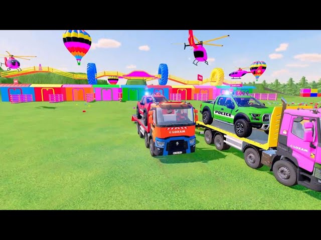 TRANSPORTING PIXAR CARS & FRUITS WITH COLORED & JOHN DEERE vs CLAAS vs TRACTORS - BeamNG.drive #962