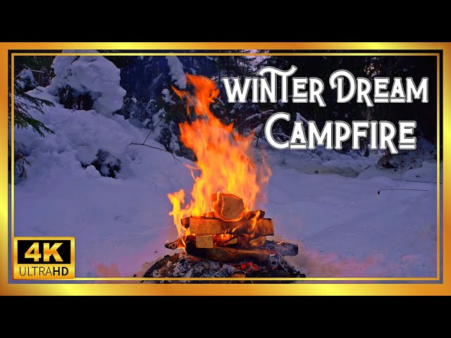 Winter Campfire in the Snow: 4K White Noise Ambience with Crackling Sounds