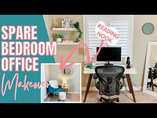 SPARE BEDROOM OFFICE MAKEOVER | HOME OFFICE SETUP IDEAS | READING AREA NOOK IDEAS | SMALL OFFICE