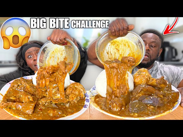 FUFU AND OGBONO SOUP AND ASSORTED MEAT |SPEED EATING BIG BITE CHALLENGE DAD VS DAUGHTER SHOCKING WIN