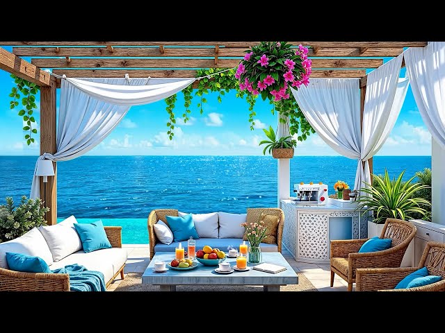 Seaside Jazz Cafe ~ Sweet Bossa Nova Music & Ocean Sounds at Beach Cafe Ambience for Relax, Study