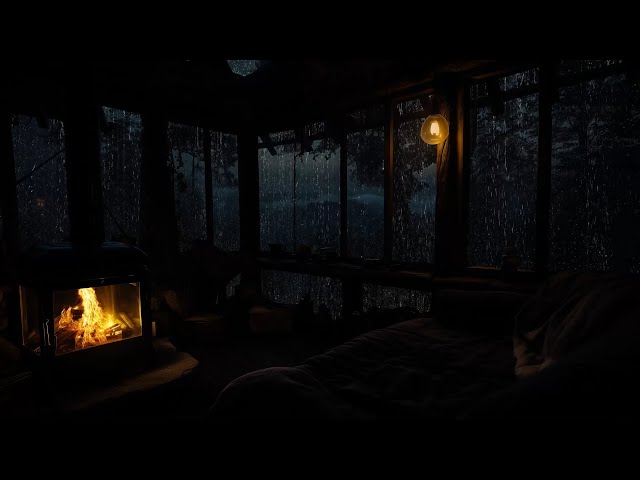 Rainy Night in a Cozy Forest Cabin | Nighttime Ambience by the Fire help to Beat Insomnia