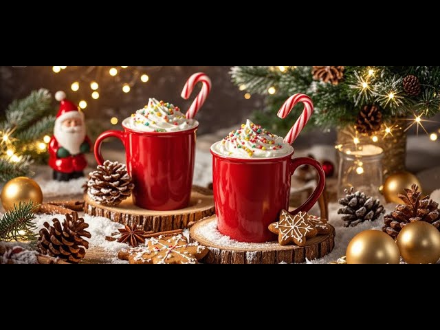 🔴 Relaxing Christmas Jazz Music 🎄 Cozy Christmas Coffee Shop Ambience & Crackling Fireplace