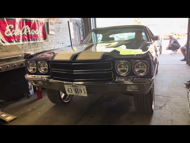 Chevelle on 24” DUB WHEELS 7” LIP Shortened Rear end. Lifted front