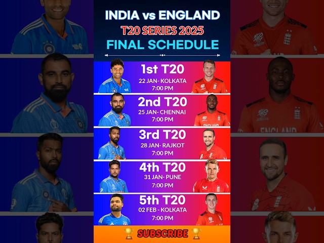 IND vs Eng T20 Schedule 2025 #shorts