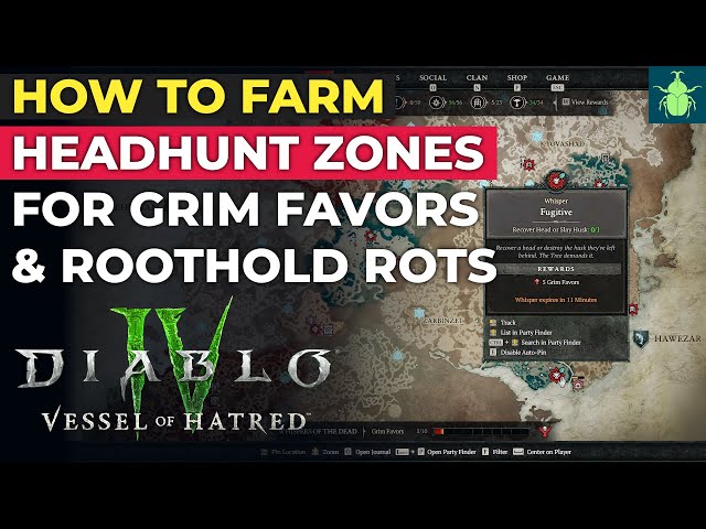 Diablo 4 - HOW TO Farm Headhunt Zones To Get Grim Favors & Roothold Rots!