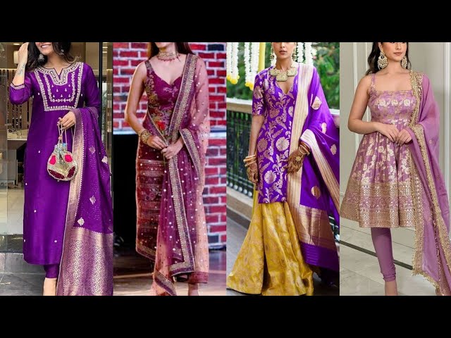 Purple colour suit designs || purple brocade suit new pattern || silk suit designs