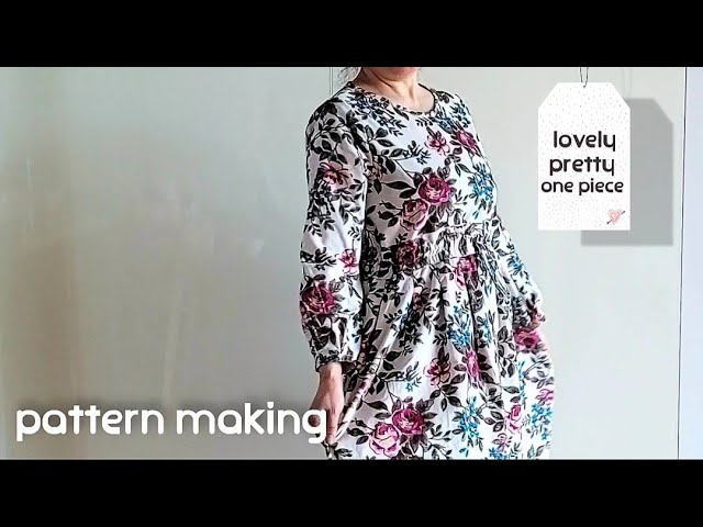 (eng sub) Making an A-line dress 1 part (back panel, skirt pattern) / waist strap, pleated skirt