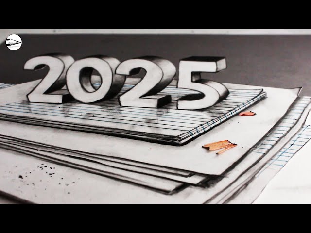 How to Draw 2025 Numbers 3D Trick Art on Lined Paper