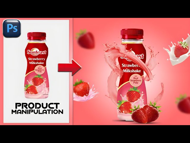 Product Manipulation Tutorial in Photoshop STRAWBERRY SHAKE | Photoshop Tutorial #photoshop