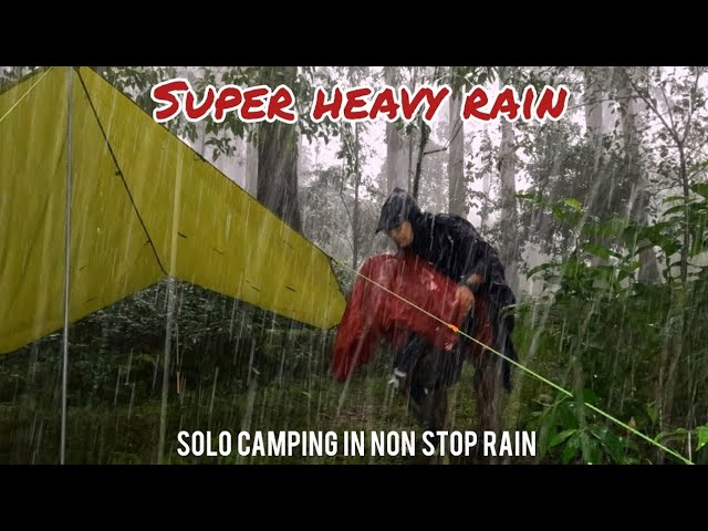 SOLO CAMPING HEAVY RAIN - STRUGGLE TO SET UP A TENT IN REAL SUPER HEAVY RAIN - BEHIND THE SCENE