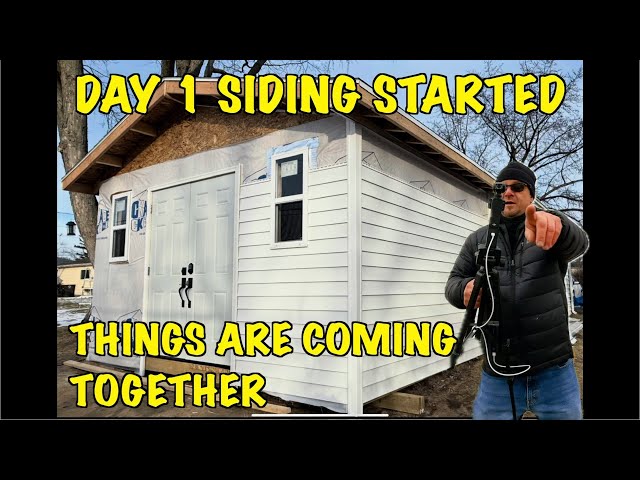 YOUTUBE STUDIO BUILD GARAGE ADDITION DAY ONE OF SIDING. NARRATING THE VIDEO. GETTING IT WRAP UP.