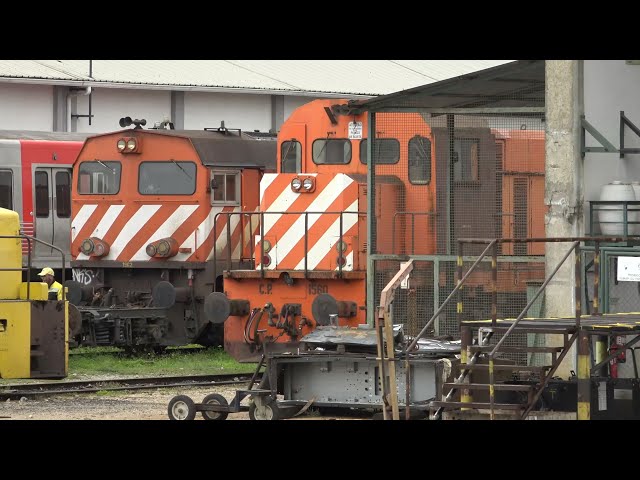 Through the yards at Entroncamento with CP 1557 on PTG tour, 8th November 2022